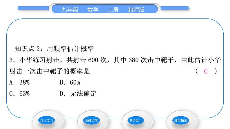北师大版九年级数学上第三章概率的进一步认识3.2用频率估计概率习题课件07