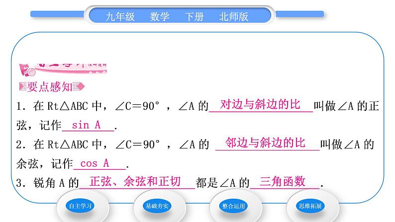 北师大版九年级数学下第一章直角三角形的边角关系1.1锐角三角函数第2课时正弦和余弦习题课件02