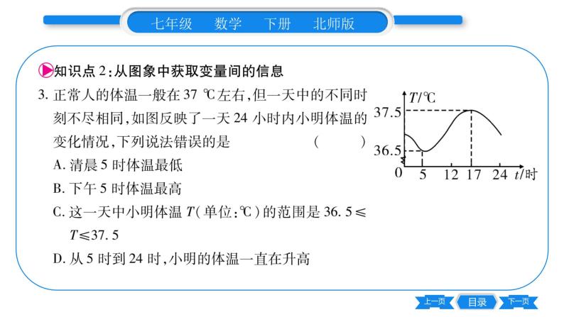 北师大版七年级数学下第3章变量之间的关系用图像表示的变量关系第1课时曲线型图像习题课件05