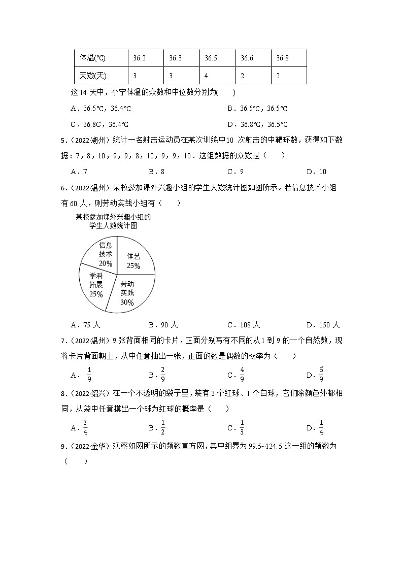 第21讲 统计与概率 2023年中考数学一轮复习专题训练(浙江专用)02