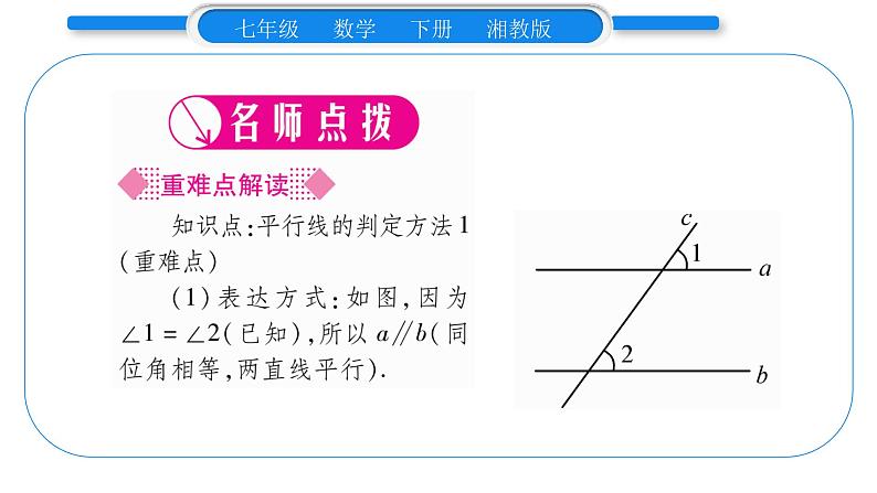 湘教版七年级数学下第4章相交线与平行线4.4 平行线的判定第1课时平行线的判定方法1习题课件02
