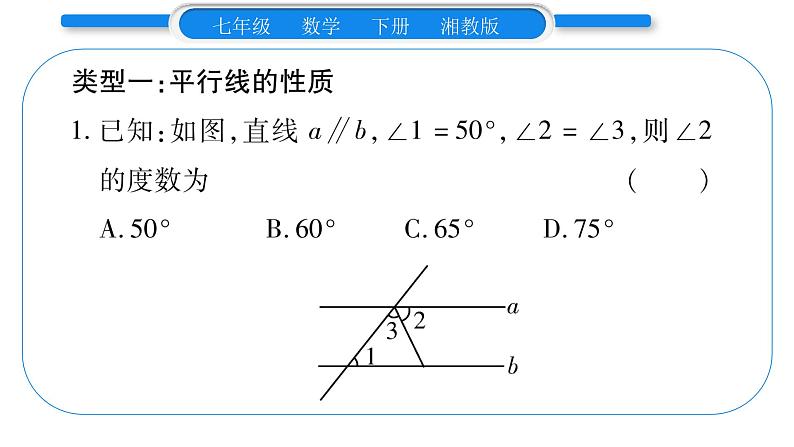 湘教版七年级数学下第4章相交线与平行线小专题(三)平行线的性质与判定习题课件第2页