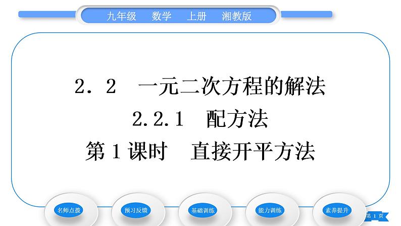 湘教版九年级数学上第2章一元二次方程2.2一元二次方程的解法2.2.1 配方法第1课时直接开平方法习题课件01