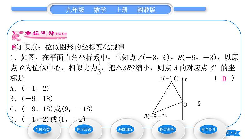 湘教版九年级数学上第3章图形的相似3.6位似第2课时平面直角坐标系中的位似图形习题课件08