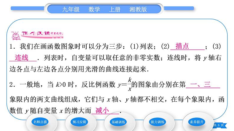 湘教版九年级数学上第1章反比例函数1.2反比例函数的图象与性质第1课时反比例函数y=kx(k>0)的图象与性质习题课件第6页