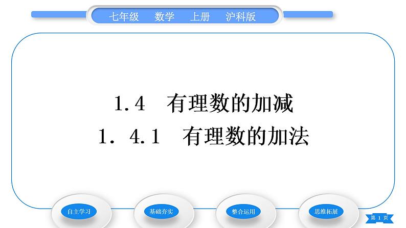沪科版七年级数学上第1章有理数1.4有理数的加减1.4.1有理数的加法习题课件第1页