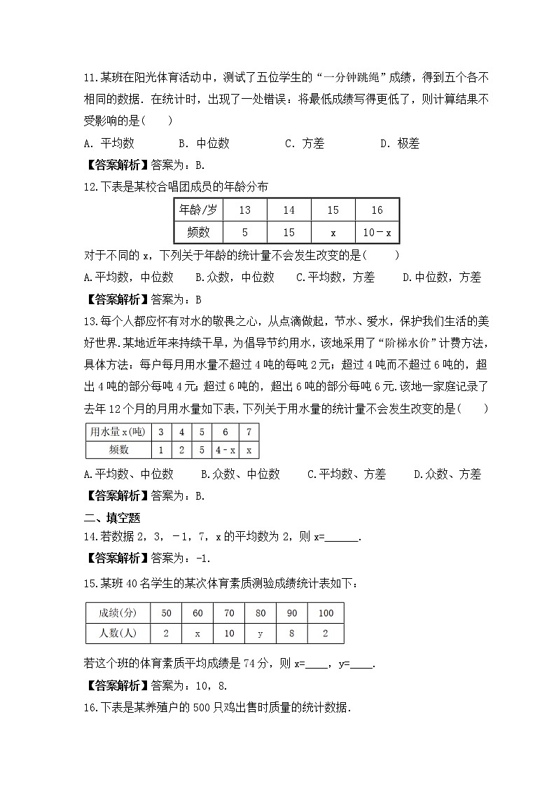 中考数学一轮考点复习统计与概率《数据分析》精练(教师版)第3页