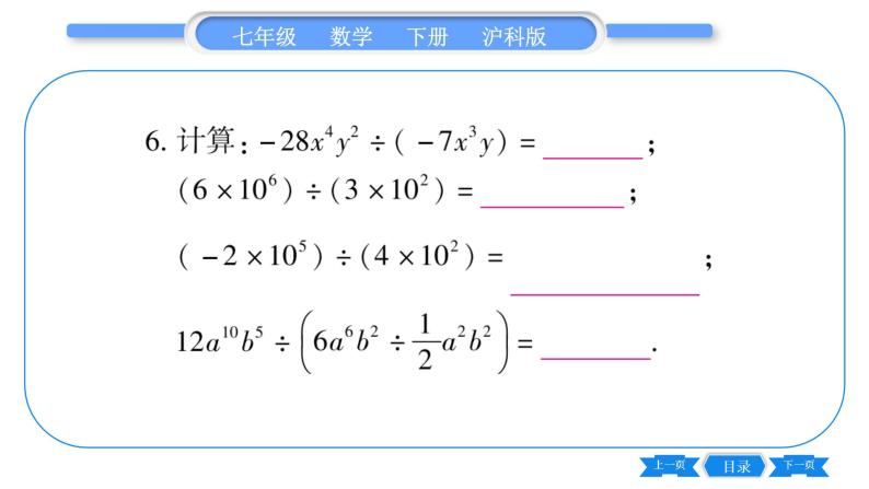 沪科版七年级数学下第8章整式乘法与因式分解8.2 整式乘法8.2.1 单项式与单项式相乘第2课时 单项式与单项式相除习题课件05