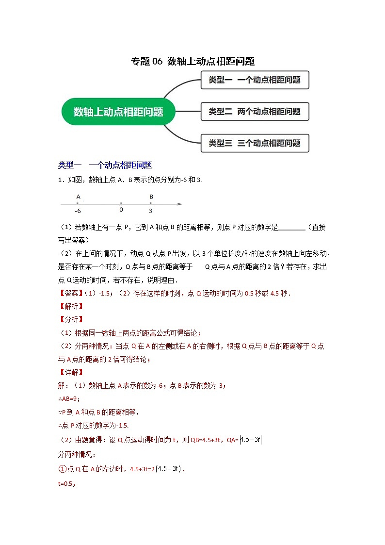 专题06 数轴上动点相距问题01
