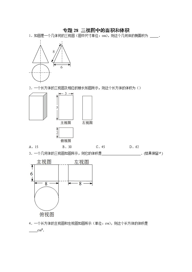 专题28 三视图中的面积和体积(原卷版)第1页