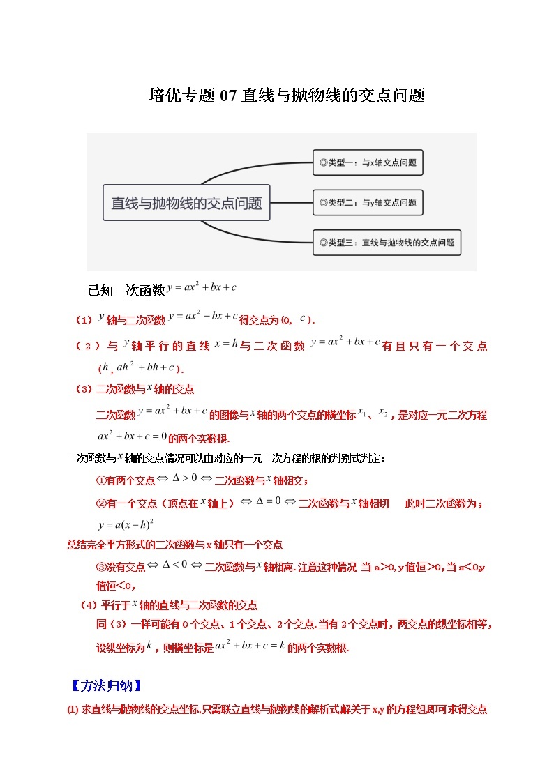 培优专题07 直线与抛物线的交点问题-【核心考点突破】2022-2023学年九年级数学上册精选专题培优讲与练（人教版）01