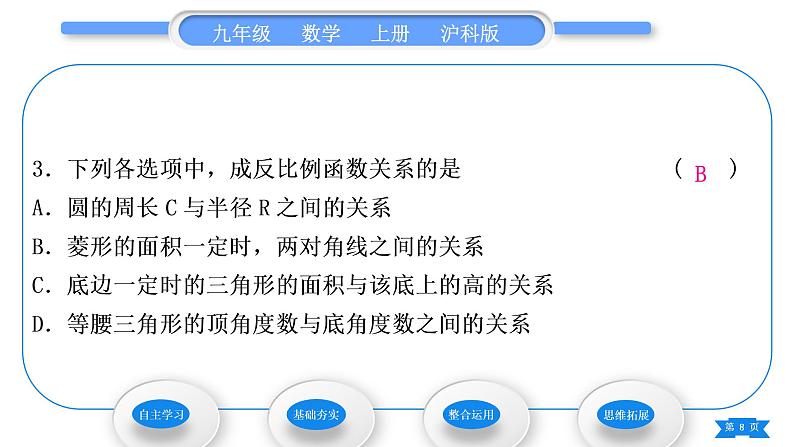 沪科版九年级数学上第21章二次函数与反比例函数21.5反比例函数第1课时反比例函数习题课件第8页