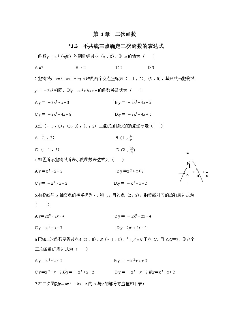 1.3《不共线三点确定二次函数表达式》同步练习(含答案)第1页