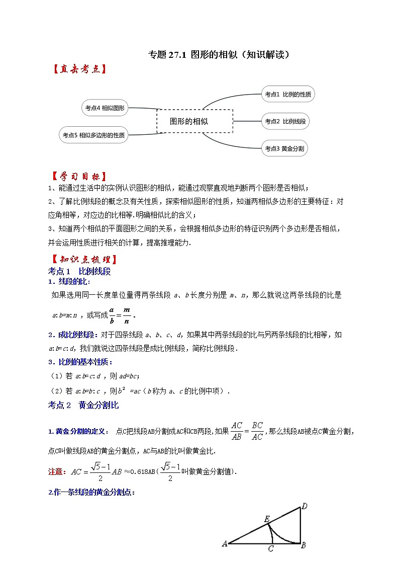 专题27.1 图形的相似(知识解读)-最新九年级数学下册《同步考点解读•专题训练》(人教版)第1页