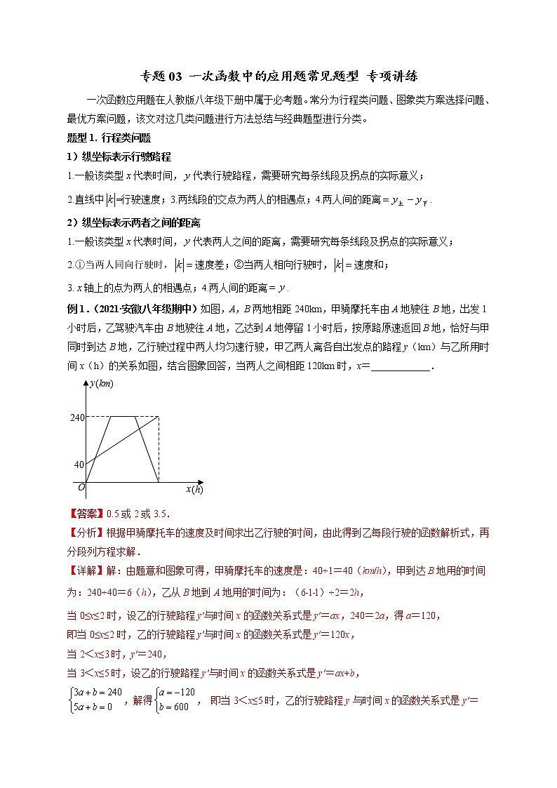 专题03 一次函数中的应用题常见题型 专项讲练-【高频考点】最新八年级数学下册高频考点专题突破(人教版)01