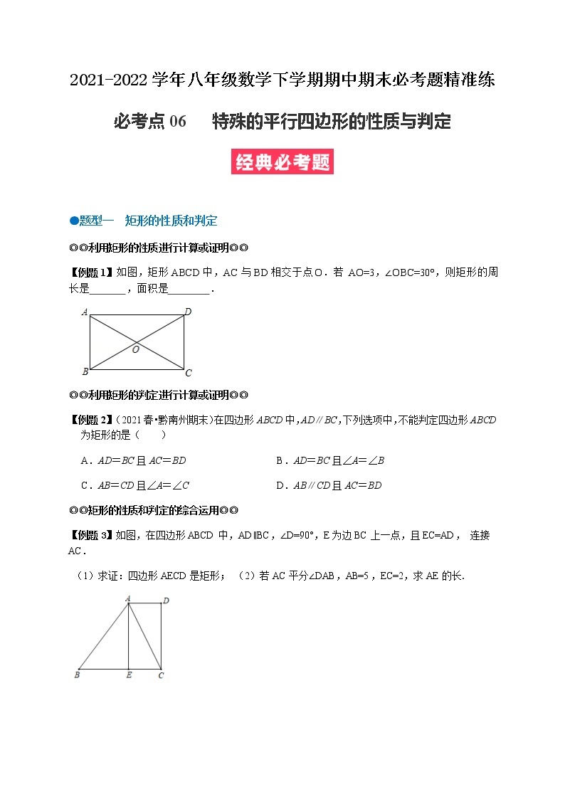 必考点06 特殊的平行四边形的性质与判定-【对点变式题】最新八年级数学下学期期中期末必考题精准练（人教版）01