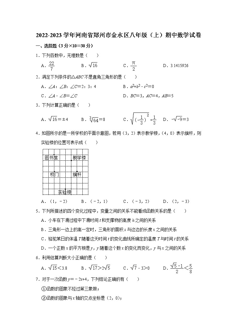 河南省郑州市金水区2022-2023学年八年级上学期期中数学试卷 (含答案)第1页