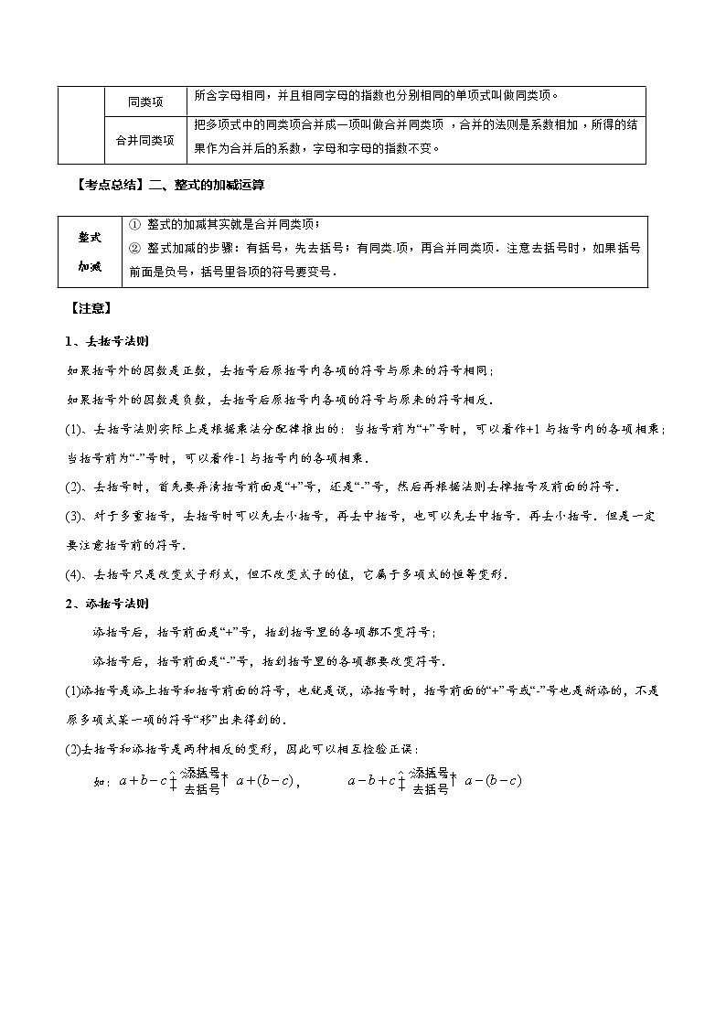 2023年中考数学一轮复习考点归纳与分层精练03 整式的加减第2页