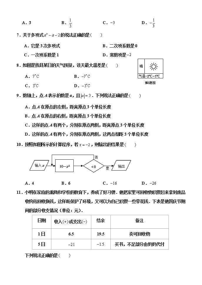 山东省临沂市沂水县2022-2023学年七年级上学期期中考试数学试题(含答案)第2页