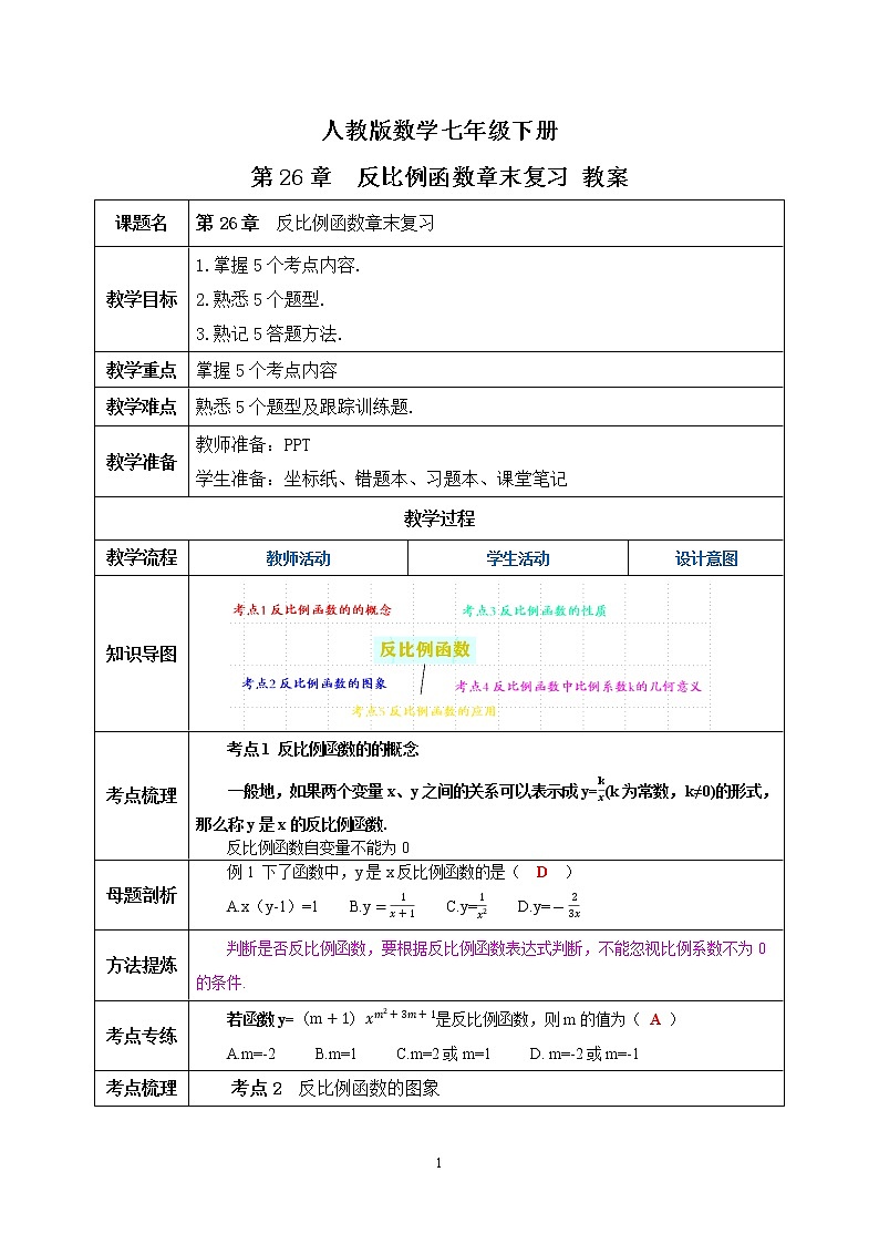 【精品原創(chuàng)】人教版數學九年級下冊 26.3.1 《反比例函數章末復習》教案第1頁