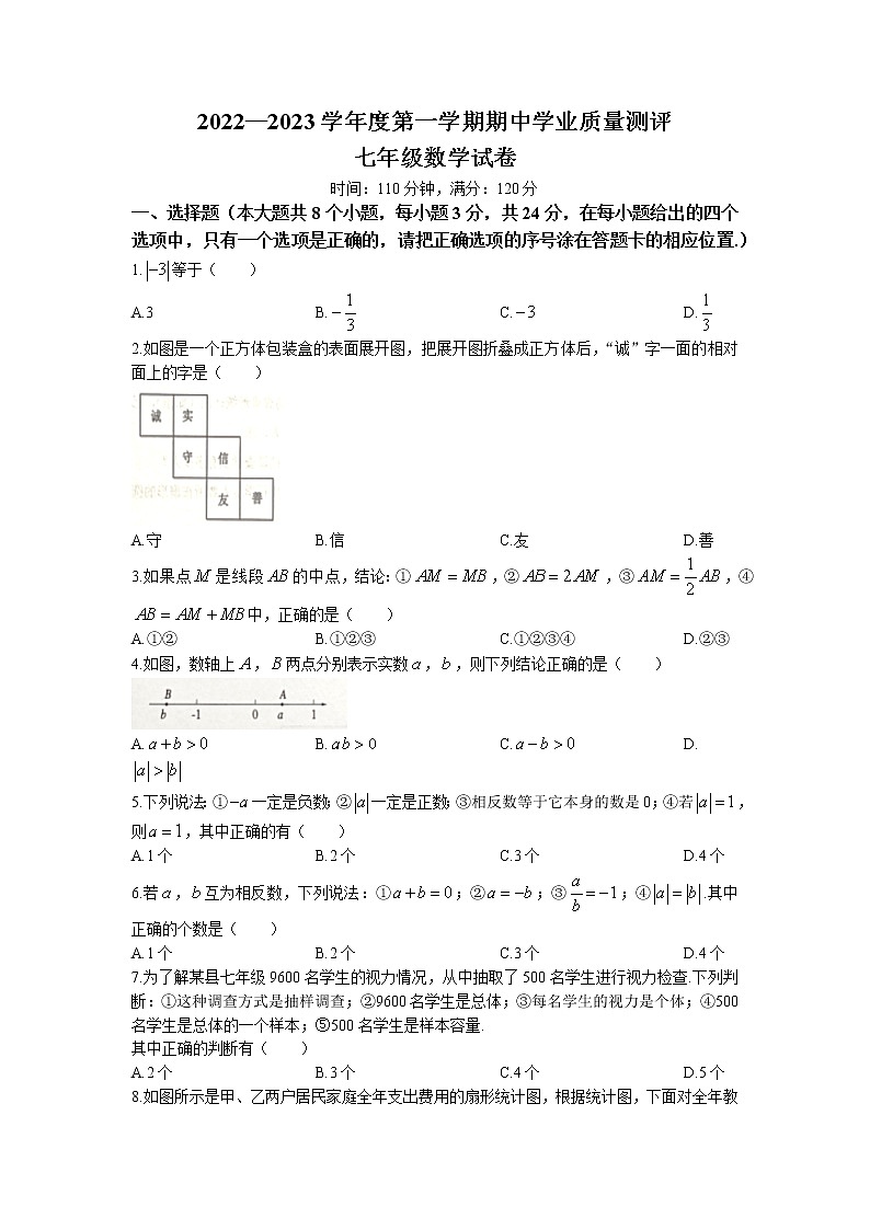 山东省菏泽市成武县2022-2023学年七年级上学期期中数学试题(无答案)第1页