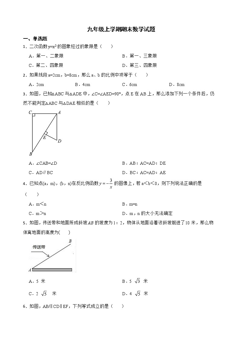 安徽省合肥市肥东县2022年九年级上学期期末数学试题(附答案)01