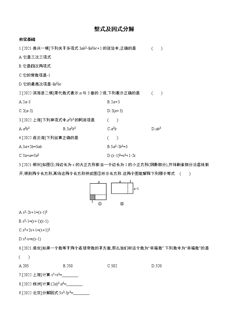 2023年中考数学(苏科版)总复习一轮课时训练 03 整式及因式分解(含答案)第1页
