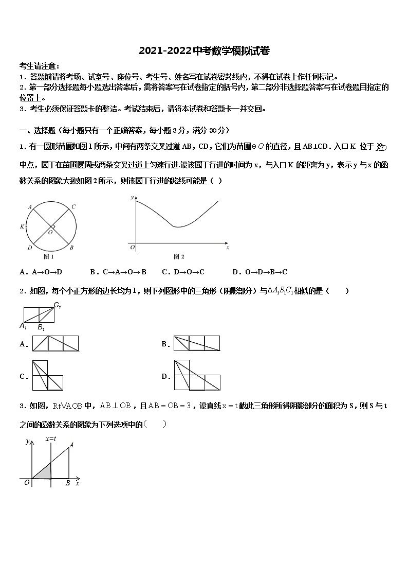 浙江省金華市金東區(qū)2021-2022學(xué)年中考數(shù)學(xué)押題試卷含解析第1頁