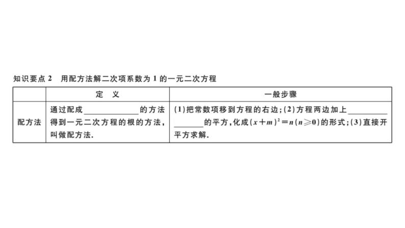 北师大版九年级数学上第二章一元二次方程2.2 第1课时 直接开平方法与配方法（1）课堂习题课件03