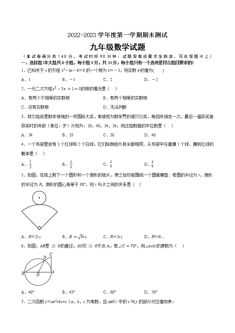江苏省徐州市2022-2023学年九年级上学期数学期末备考卷Ⅱ(有答案)第1页