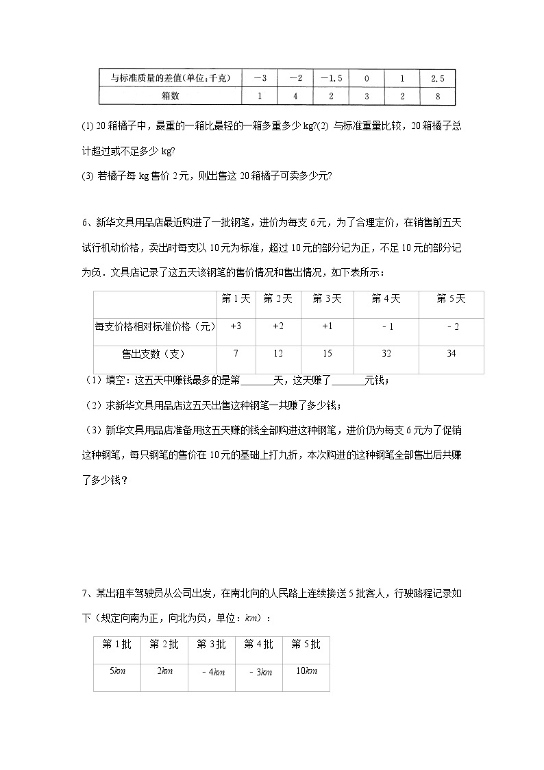 北师大版数学七年级上册第二章 有理数及其运算 有理数专项应用题（含答案）02