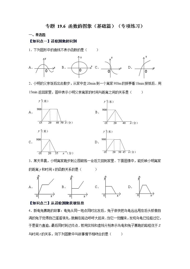 专题 19.6 函数的图象(基础篇)(专项练习)-八年级数学下册基础知识专项讲练(人教版)01