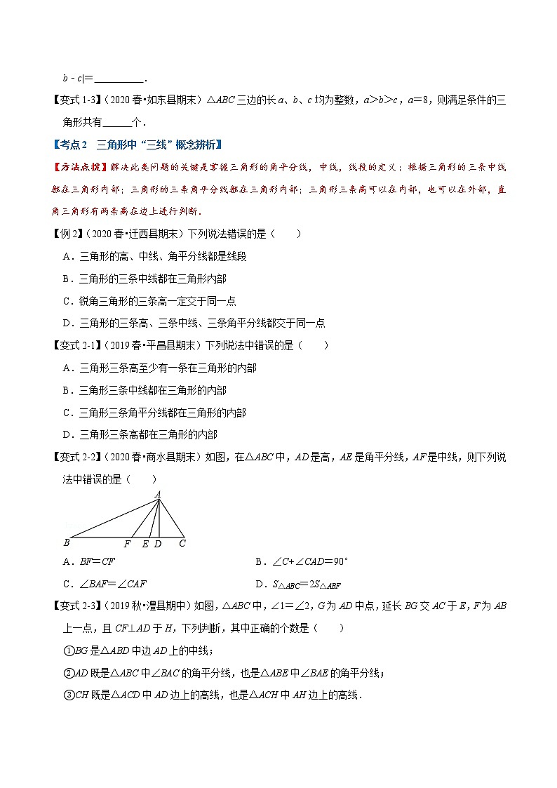 专题1.1 三角形的初步知识章末重难点题型(举一反三)(浙教版)(原卷版)第2页