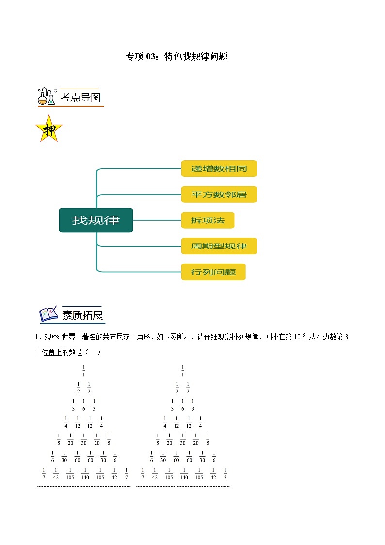 【期末满分冲刺】人教版数学七年级上册-专项03《特色找规律问题》期末重难点突破01