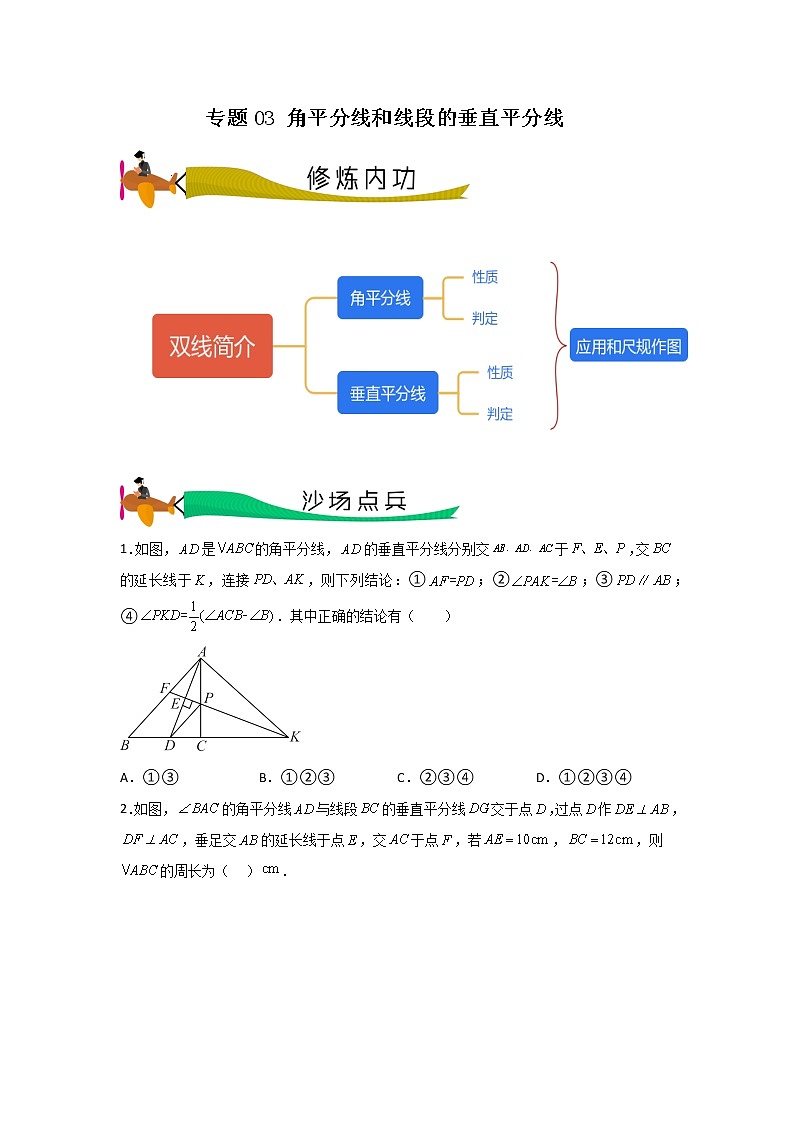 专题03 角平分线和线段的垂直平分线(原卷版)第1页