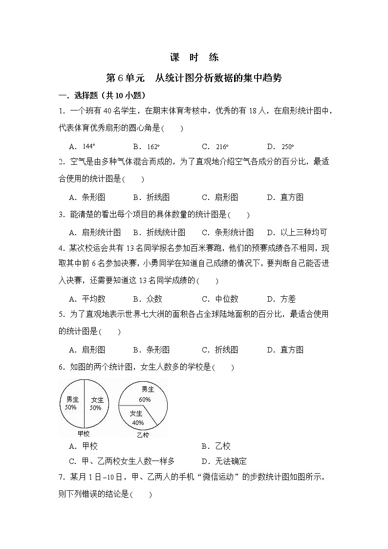 八年级数学北师大版上册 6.3 从统计图分析数据的集中趋势 课时练101