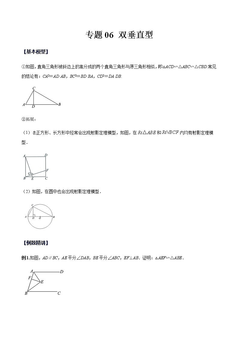 专题06 双垂直型(原卷版)-九年级数学相似三角形基本模型探究(北师大版)第1页
