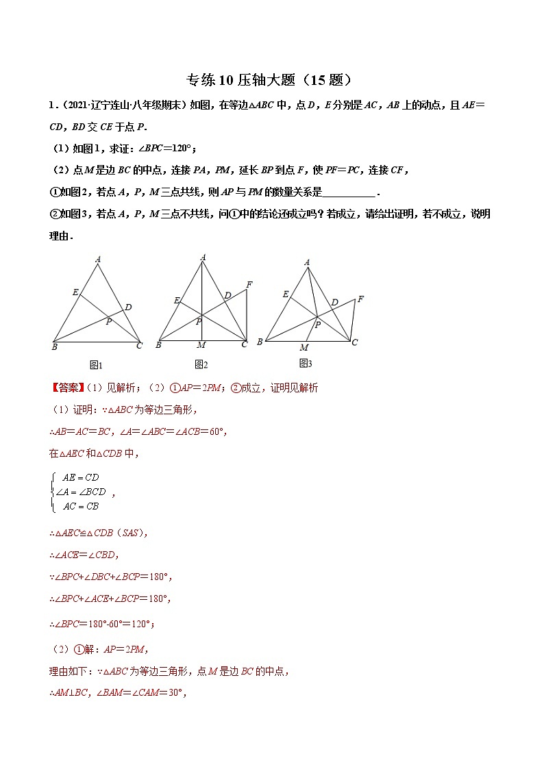 【期末考前必练】2022-2023学年苏科版数学八年级上册期末考点必刷题:专练10 压轴大题(15题)(解析版)第1页
