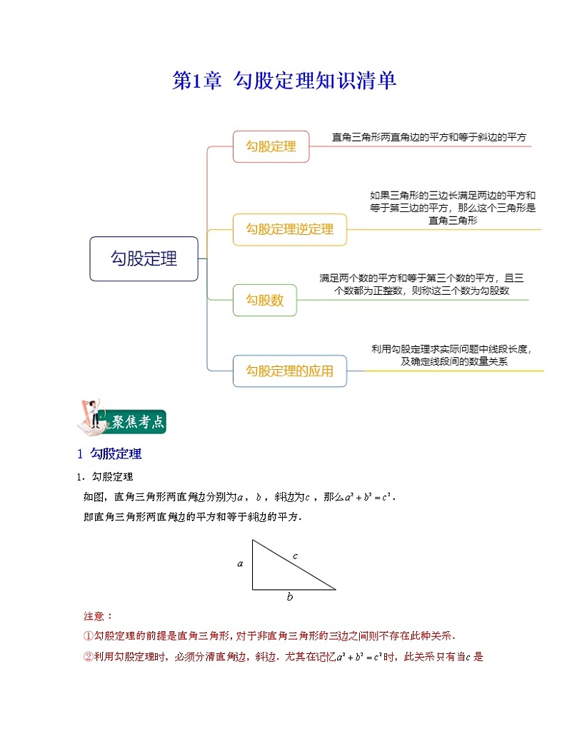 【期末知识清单】北师大版数学八年级上册满分攻略:第1章 勾股定理(知识清单)01