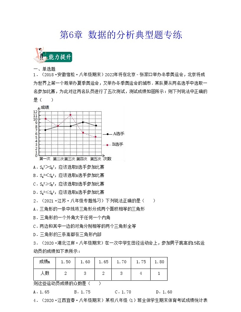 【期末·典型题】北师大版数学八年级上册满分攻略:第6章 数据的分析(典型题专练)原卷版第1页