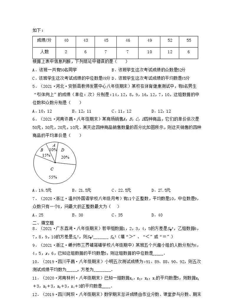 【期末·典型题】北师大版数学八年级上册满分攻略:第6章 数据的分析(典型题专练)原卷版第2页