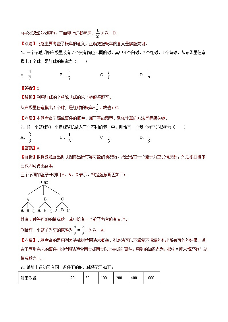 【期末押题复习】人教版数学九年级上册 期末突破-专题05 概率初步(单元精练)03