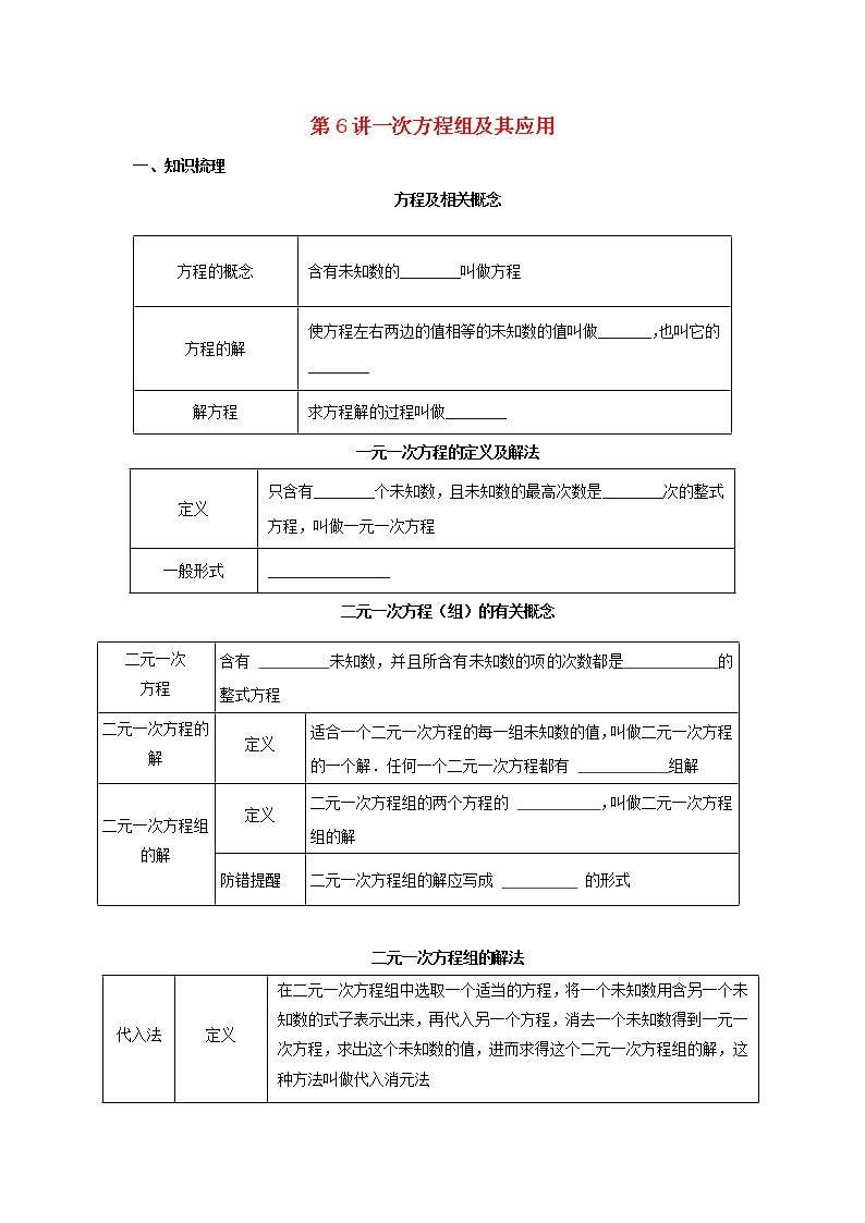 第6讲一次方程组及其应用（导学案+教案+精炼）01