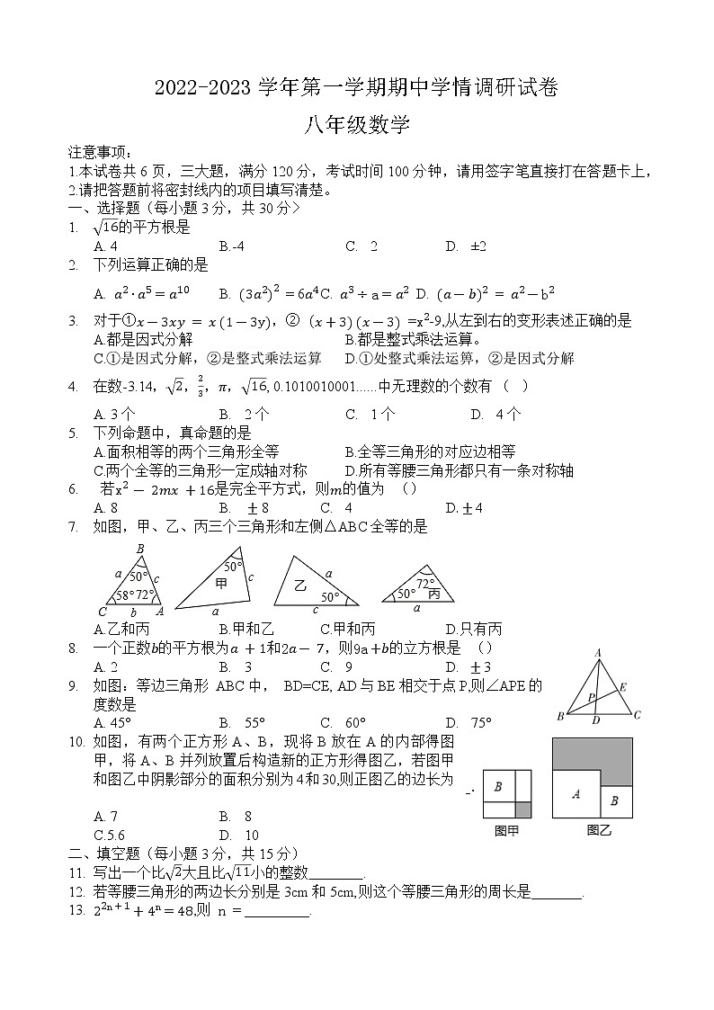 河南省周口市郸城县2022-2023学年八年级上学期期中学情检测 数学试题(含答案)第1页