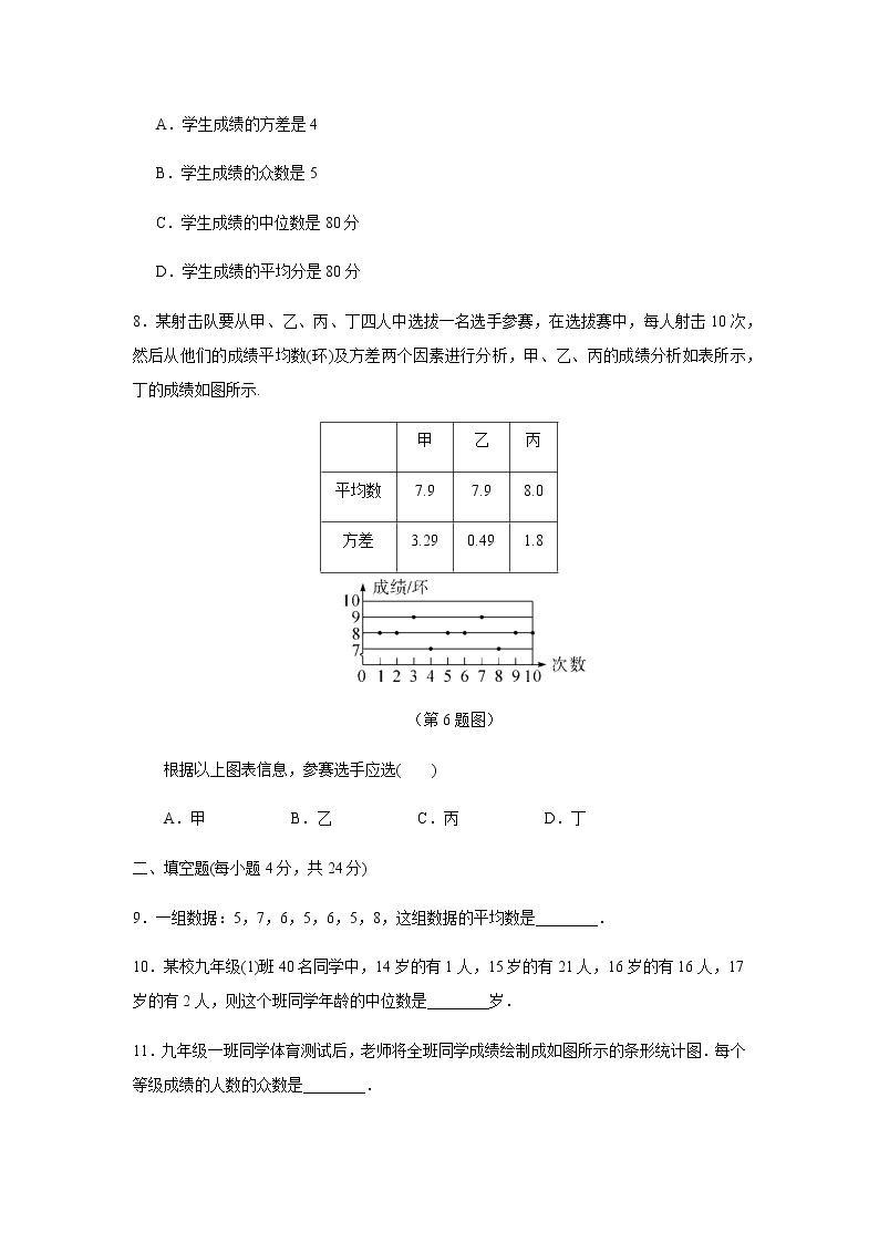 七数湘教版下册 第6章检测卷03