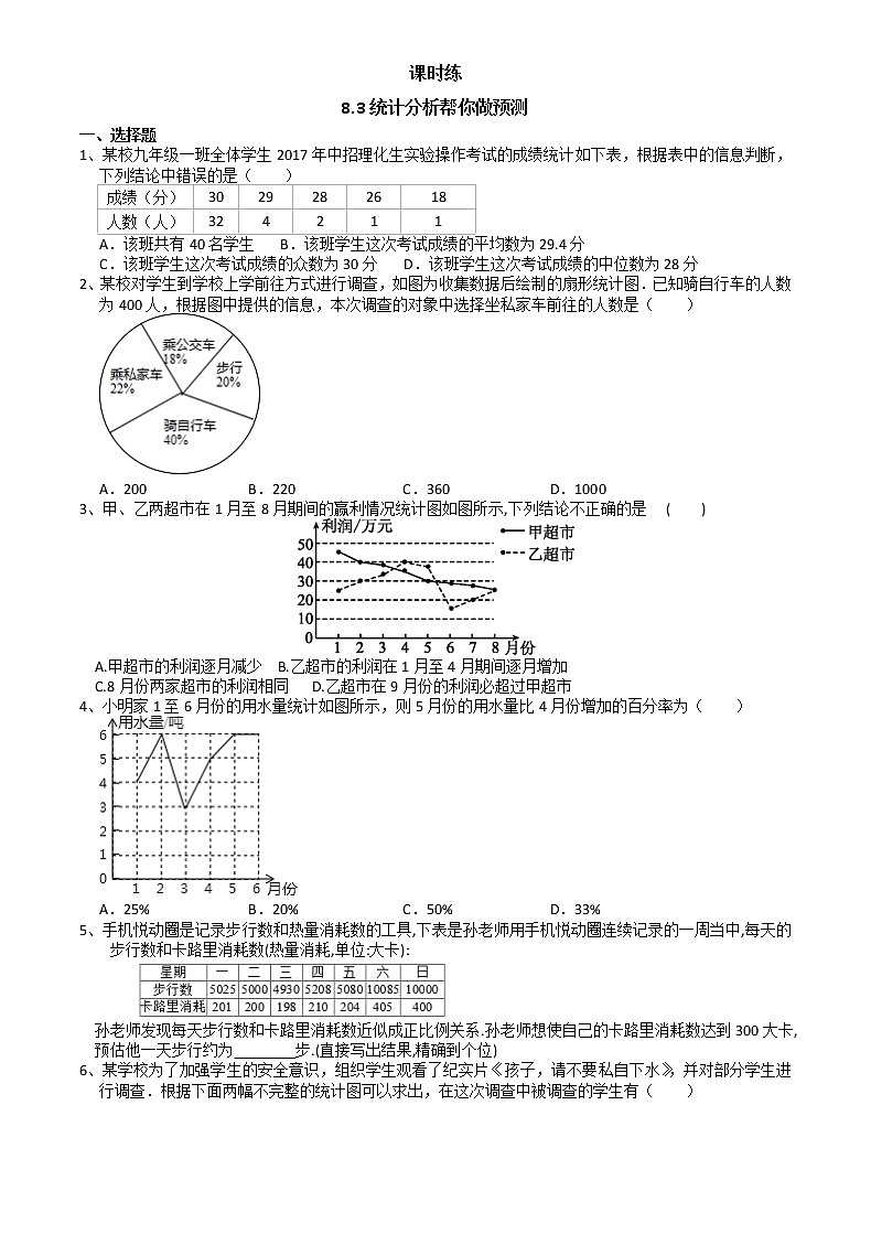江苏科学技术出版社初中数学九年级下册 8.3 统计分析帮你做预测 课时练101