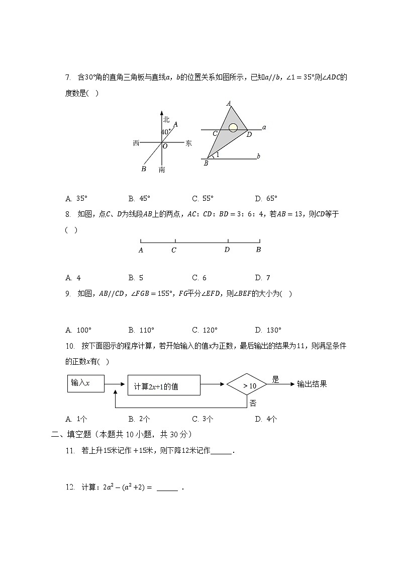 吉林省长春市汽开区联盟校区2022-2023学年七年级上学期期末数学试卷 (含答案)第2页