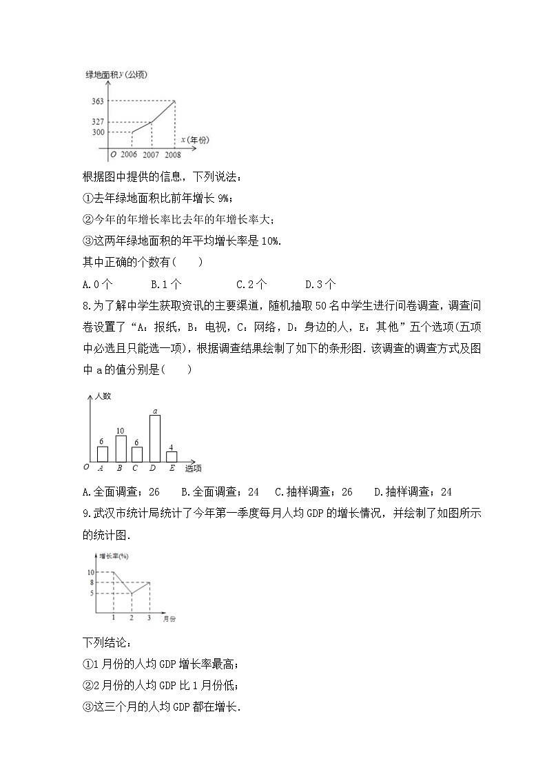 浙教版数学七年级下册课时练习6.2《条形统计图和折线统计图》(含答案)第3页