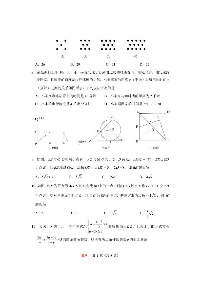 重庆鲁能巴蜀中学2022-2023第一学期初三数学试题卷期末(1)第2页