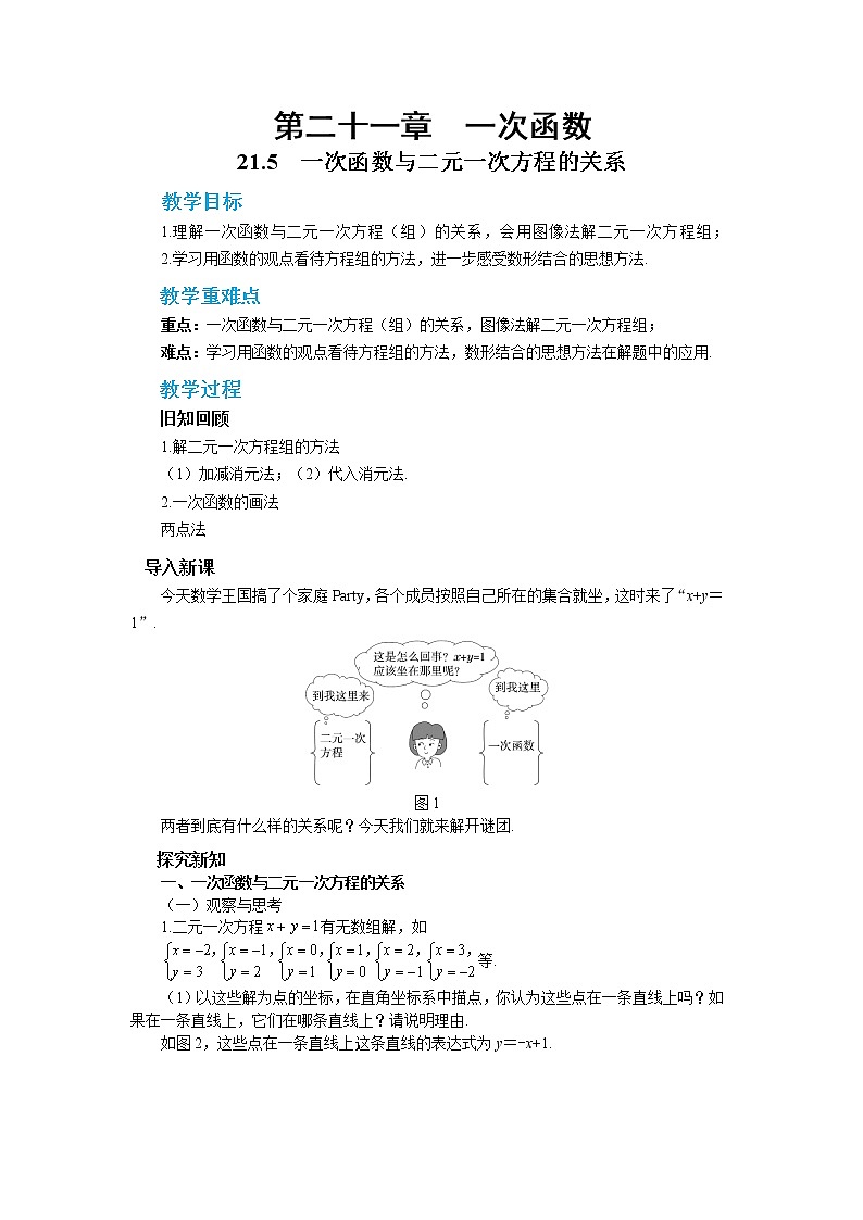 21.5 一次函数与二元一次方程的关系(课件+教案+练习)01